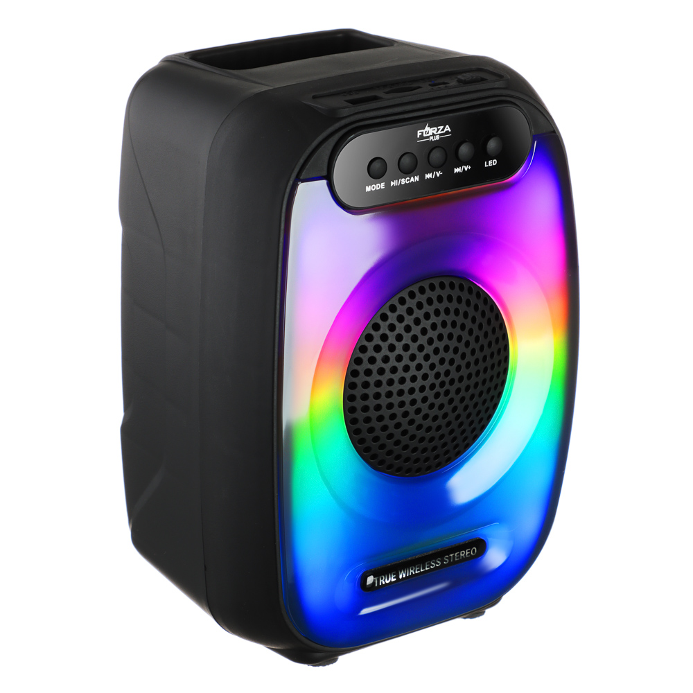 FORZA Колонка беспроводная 5В, подсветка, 1200 мАч, БТ, USB, Micro-SD, TWS, ВШГ 20x14x12 см, чёрный, пластик, арт.№ 443-006