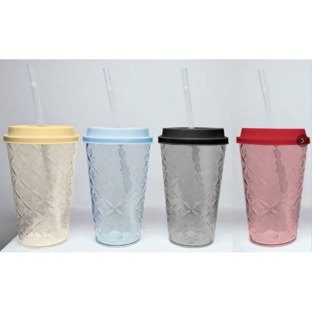 Стакан пластиковый Орра Черри, с крышкой и трубочкой, 500мл, 4 цвета, арт.№ 861-588