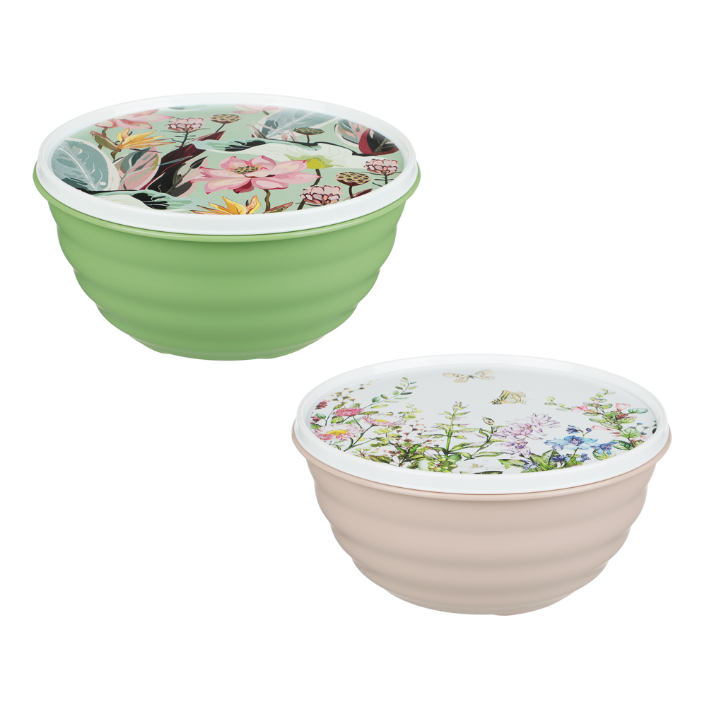Миска Latina 1,1л с крышкой, с декором, пластик, 2 цвета, арт.№ 861-493