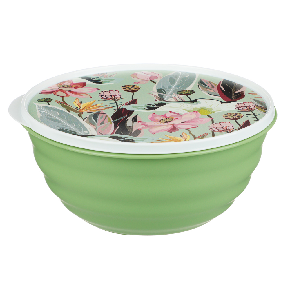 Миска Latina 2,1л с крышкой, с декором, пластик, 2 цвета, арт.№ 861-494