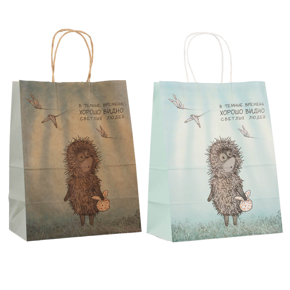 Пакет подарочный с кручеными ручками 24х14х30см, "Ёжик в тумане", в ассортименте, арт.№ 507-491