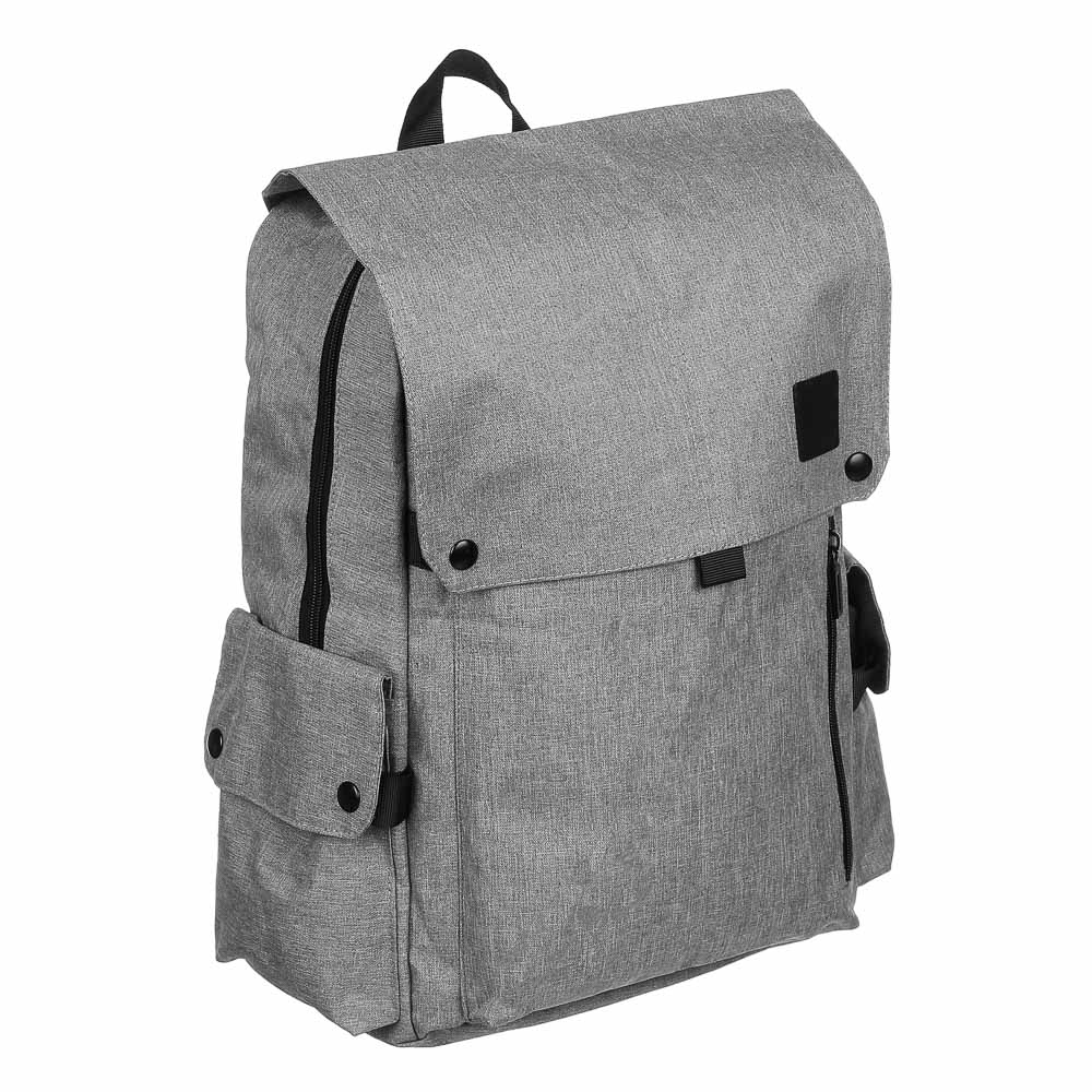 Рюкзак подростковый 39x31,5x14,5см, 1 отд., 4 карм., клапан на 2х кноп., ПЭ, серый, арт.№ 254-592