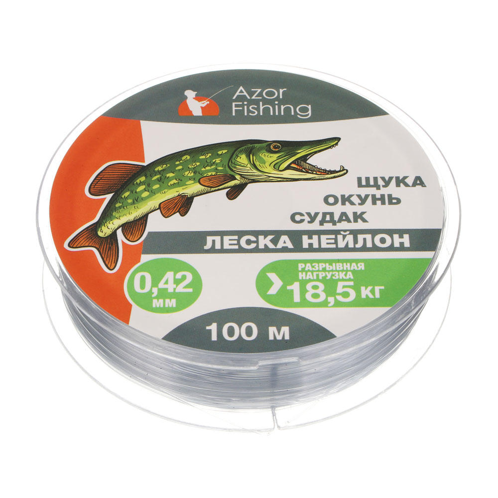 Леска "Щука, Окунь, Судак" тм AZOR FISHING, нейлон, 100м, 0,42мм, 18,5кг, серая, арт.№ 144-004