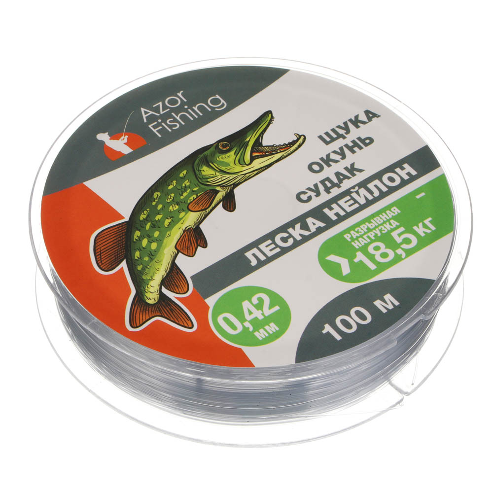 Леска "Щука, Окунь, Судак" тм AZOR FISHING, нейлон, 100м, 0,42мм, 18,5кг, серая, арт.№ 144-004