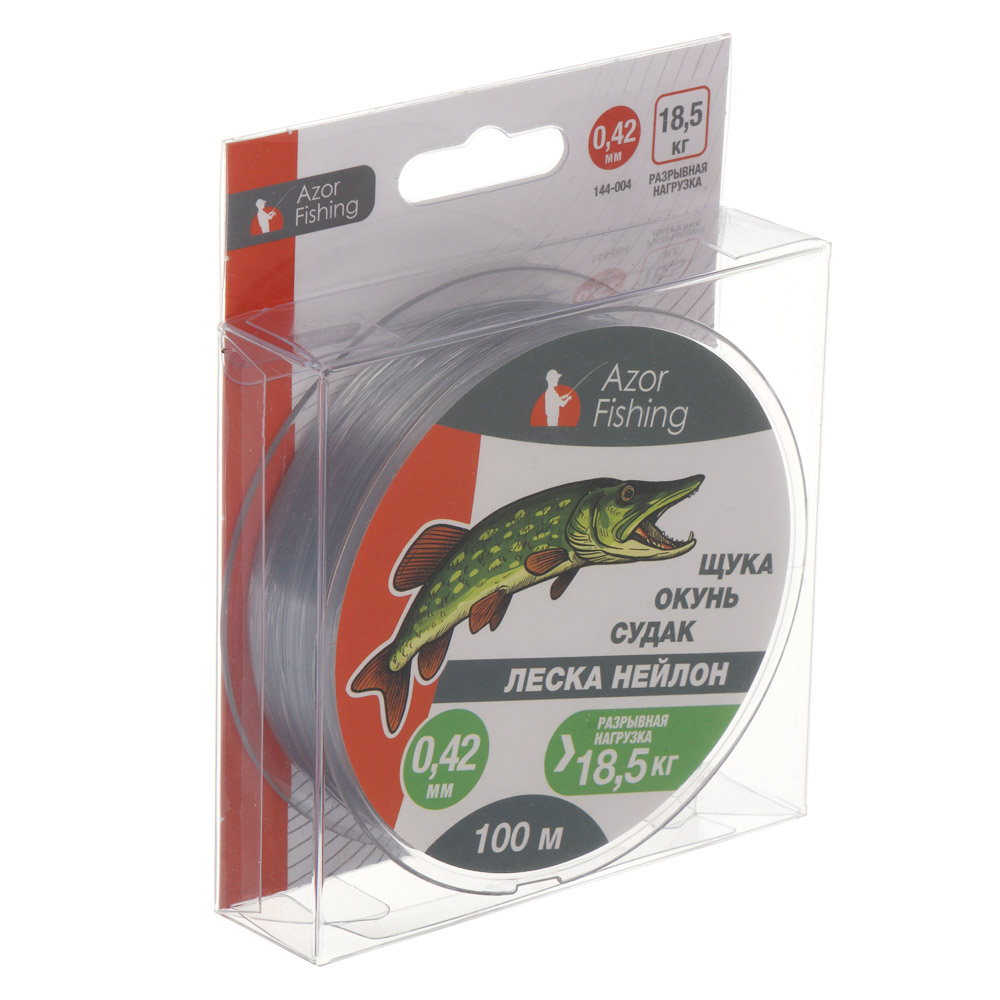 Леска "Щука, Окунь, Судак" тм AZOR FISHING, нейлон, 100м, 0,42мм, 18,5кг, серая, арт.№ 144-004