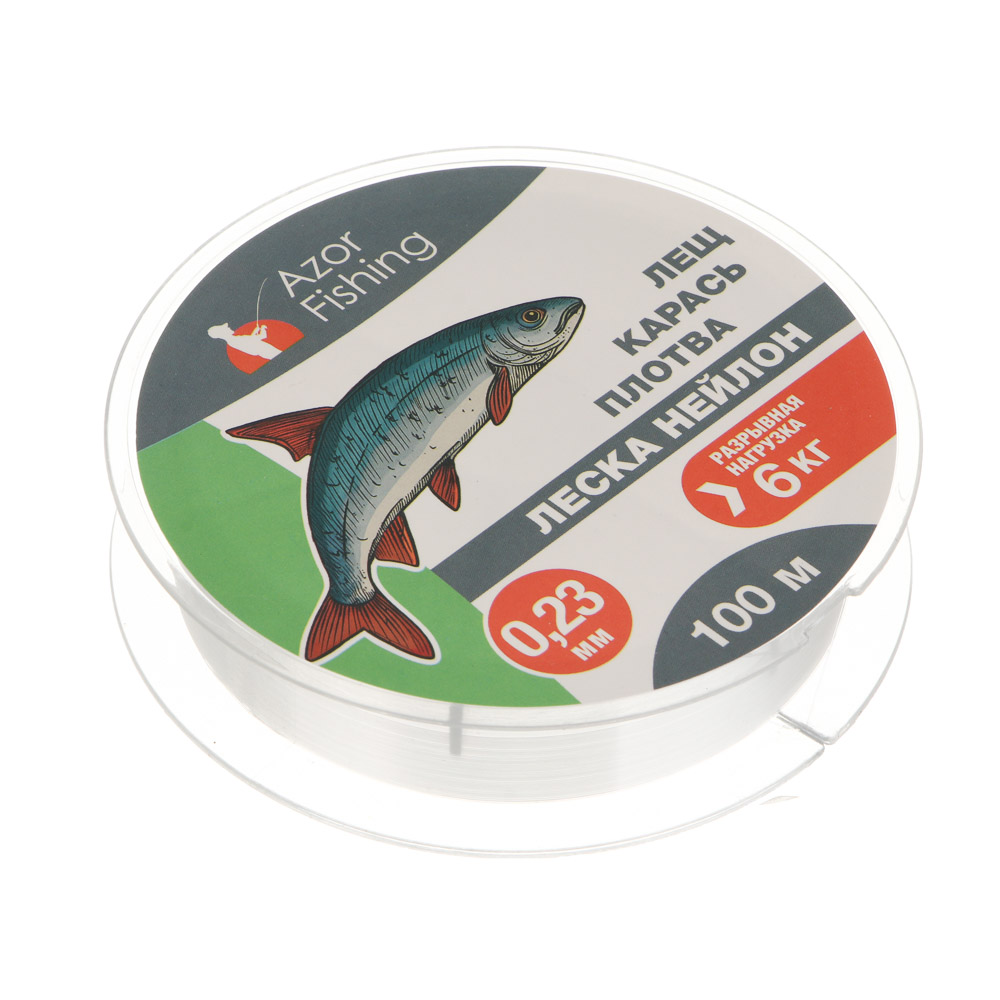 Леска "Лещ, Карась, Плотва" тм AZOR FISHING, нейлон, 100м, 0,23мм, 6,0кг,прозрачный, арт.№ 144-008