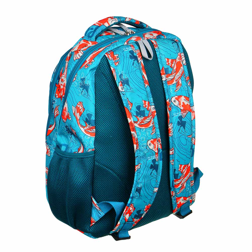 Рюкзак подростковый, 44x33x19см, "Рыбки", 2 отделения, 3 кармана, эргоном.спинка, ПЭ, арт.№ 254-487