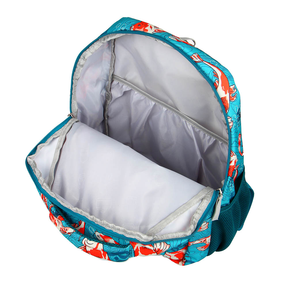 Рюкзак подростковый, 44x33x19см, "Рыбки", 2 отделения, 3 кармана, эргоном.спинка, ПЭ, арт.№ 254-487