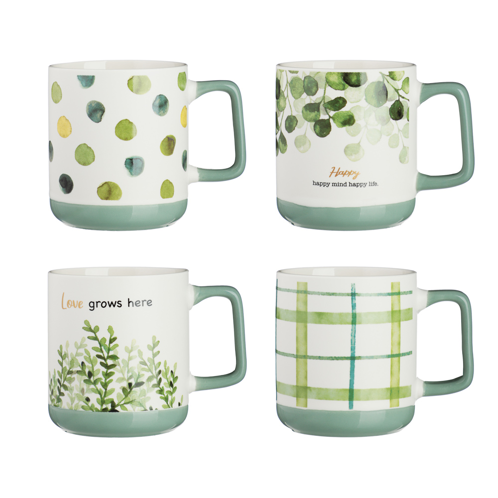 MILLIMI Грин лайф Кружка 370мл, фарфор, 4 дизайна, арт.№ 806-200