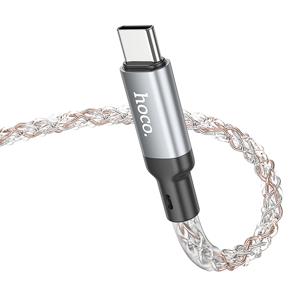 Кабель для зарядки USB(A)-Type C hoco. модель U112 Shine, 1 м, светящийся, серый, арт.№ 931-581