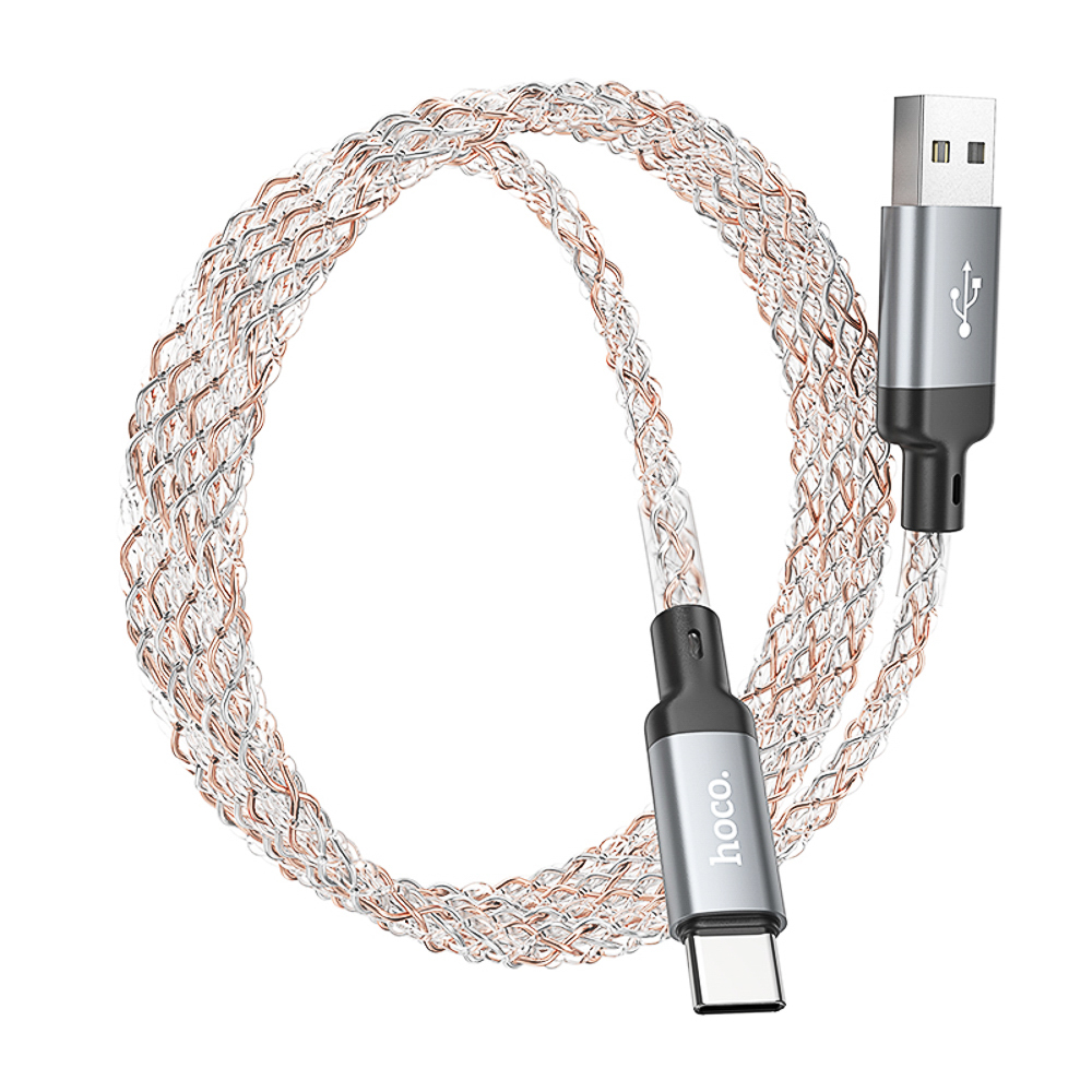 Кабель для зарядки USB(A)-Type C hoco. модель U112 Shine, 1 м, светящийся, серый, арт.№ 931-581