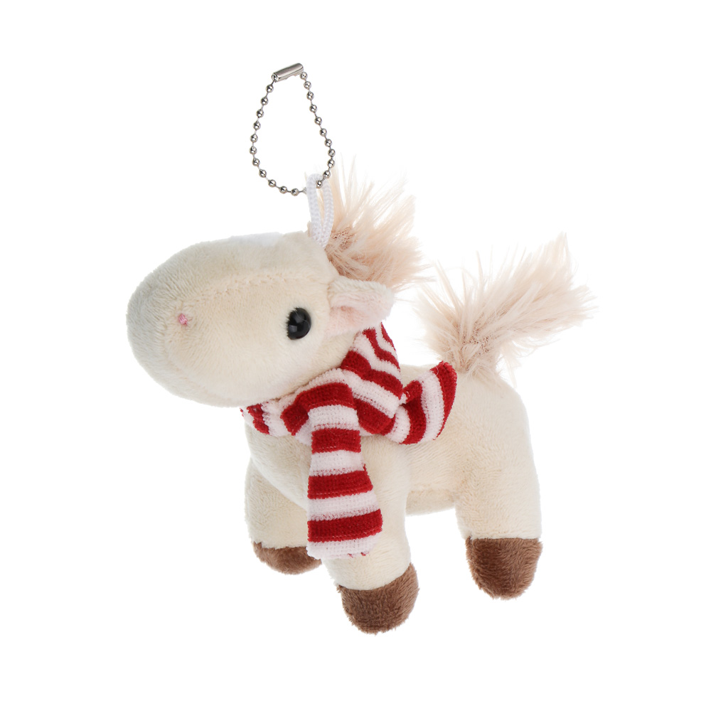 СНОУ БУМ Мягкий сувенир лошадка в шарфике на шнурке 10 см, полиэстер, арт.№ 394-554
