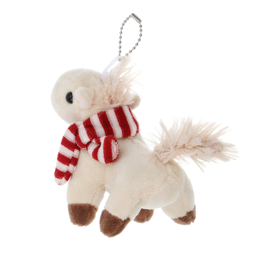 СНОУ БУМ Мягкий сувенир лошадка в шарфике на шнурке 10 см, полиэстер, арт.№ 394-554