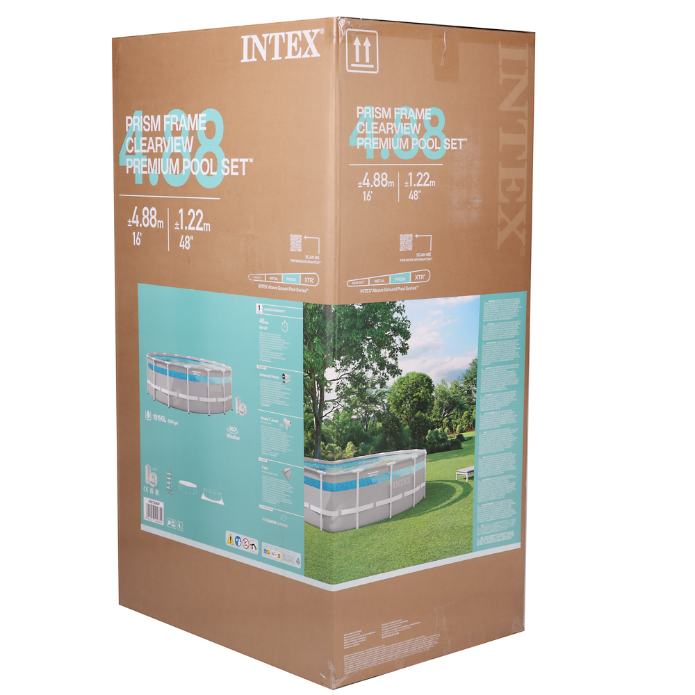 INTEX Бассейн каркасный "PRISM FRAMET", фильтр-насос, лестница,подложка,крышка, 488x122 см, 26730NP, арт.№ 049-038