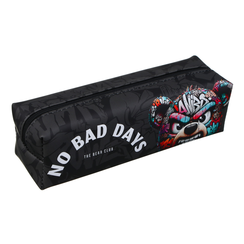 Пенал школьный прямоугольный 21x6x6 см, "Злой Мишка", искусственная кожа с печатью, арт.№ 524-252