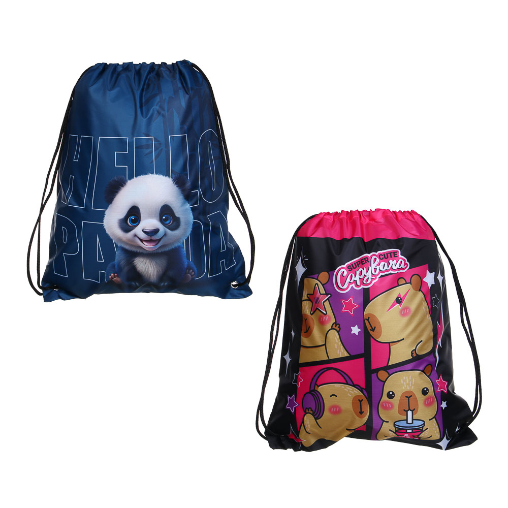 Мешок для сменной обуви на завязках, 34,8x41,5см, "Капибара/Панда", полиэстер, арт.№ 524-256