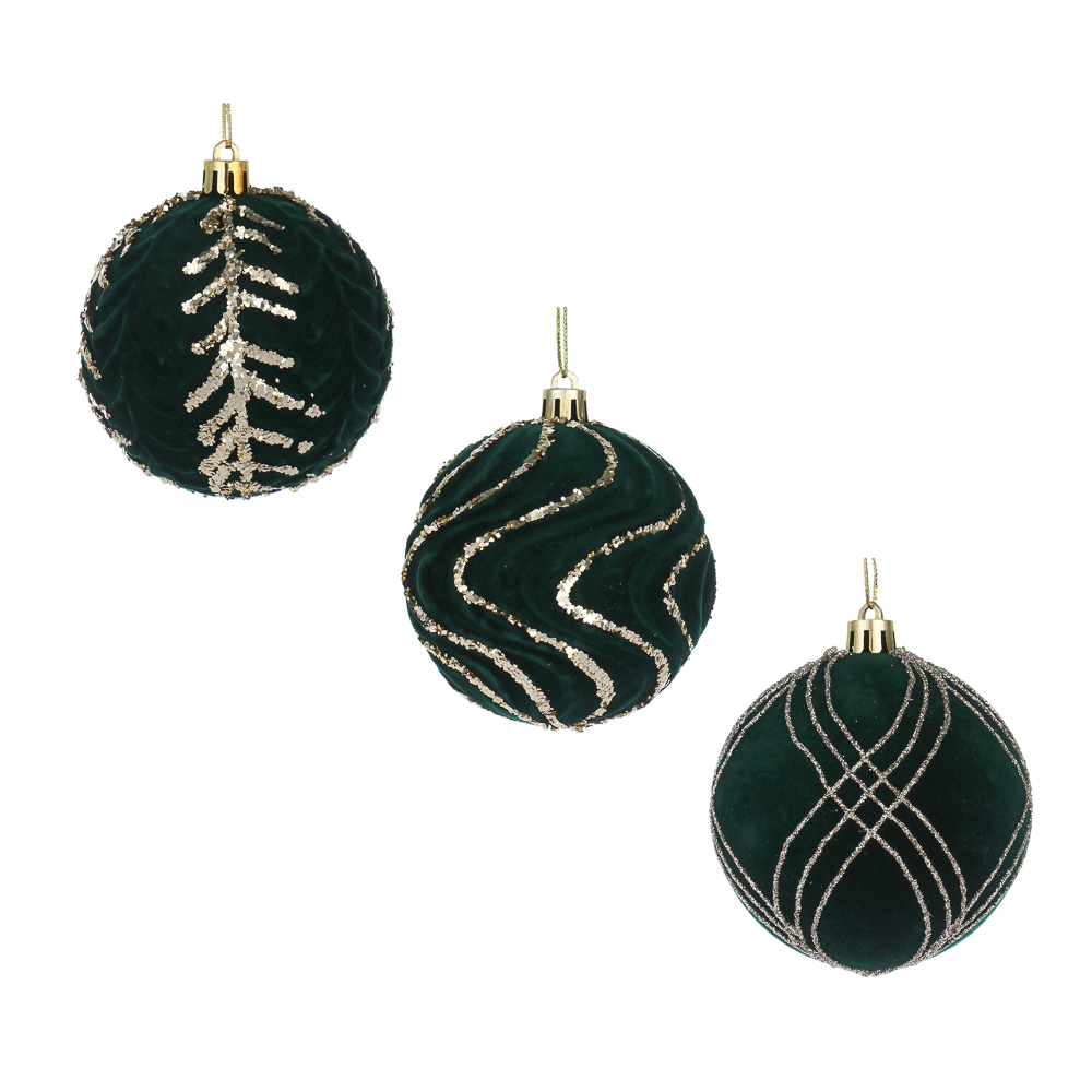 СНОУ БУМ Шар 8 см, флокированный, зеленый, 3 вида, арт.№ 373-603