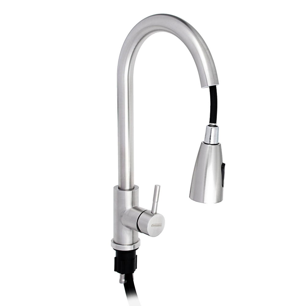 СоюзКран Смеситель для кухни, выдвижной излив 40см, керам. картридж 35мм, нерж. сталь, SS01-E132, арт.№ 567-093