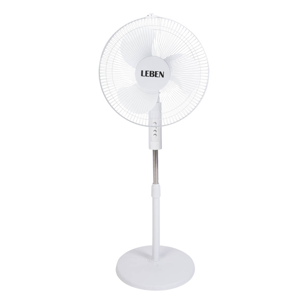 Вентилятор напольный тм LEBEN 45Вт, 3 скорости, диаметр 43см, 220в, белый (1шт в коробке), арт.№ 243-034