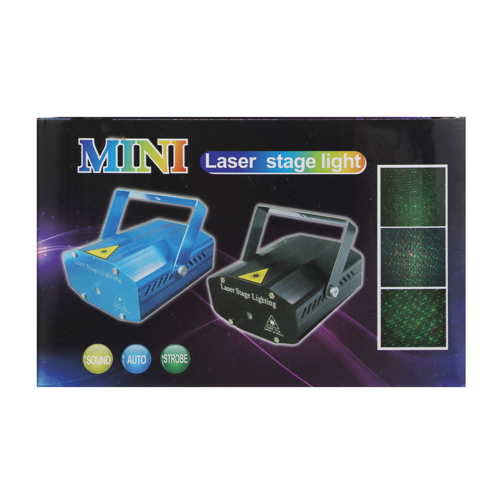 Проектор лазерный "Форма-3", 12.2х9.2х5.2см, 2LED, красн./зел., 3 режима, AC110V-240V,50-60 Гц, 240В, арт.№ 351-732