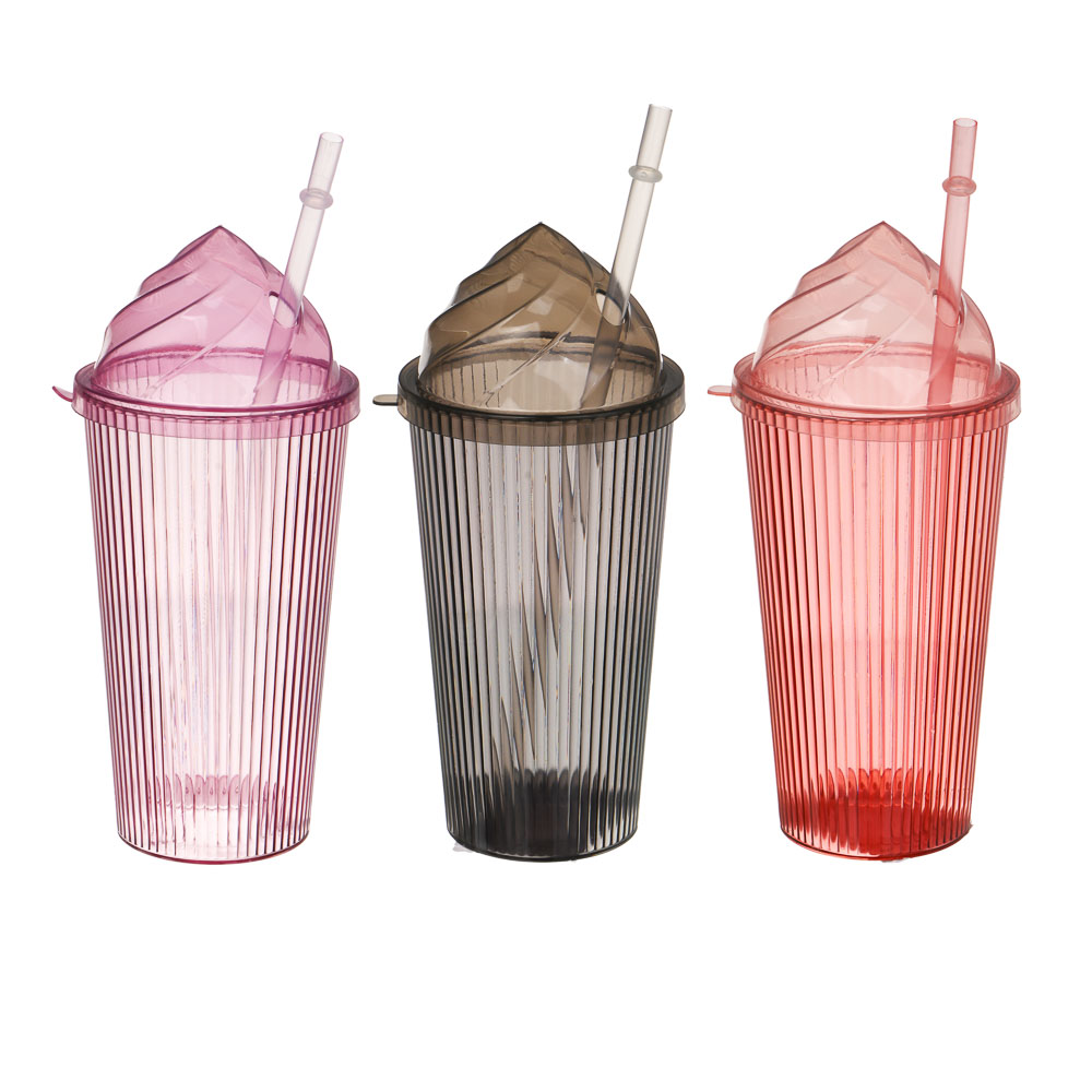 Стакан пластиковый, с соковыжималкой и трубочкой, 500мл, 3 цвета, арт.№ 861-589