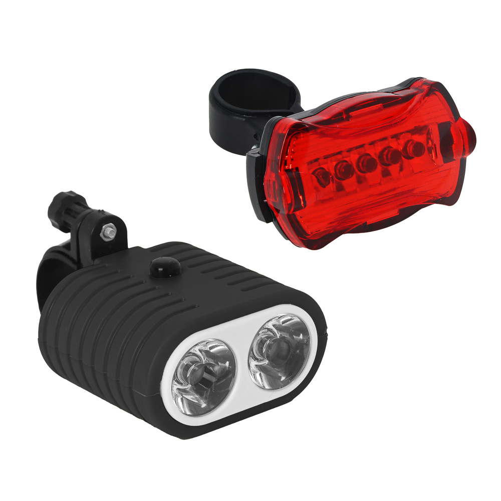 SILAPRO Набор фонарей 2шт (перед 6х5х3см,2LED,3 реж.,3хААА; задний 6см;5LED,7 реж.,2хААА), пластик, арт.№ 195-106