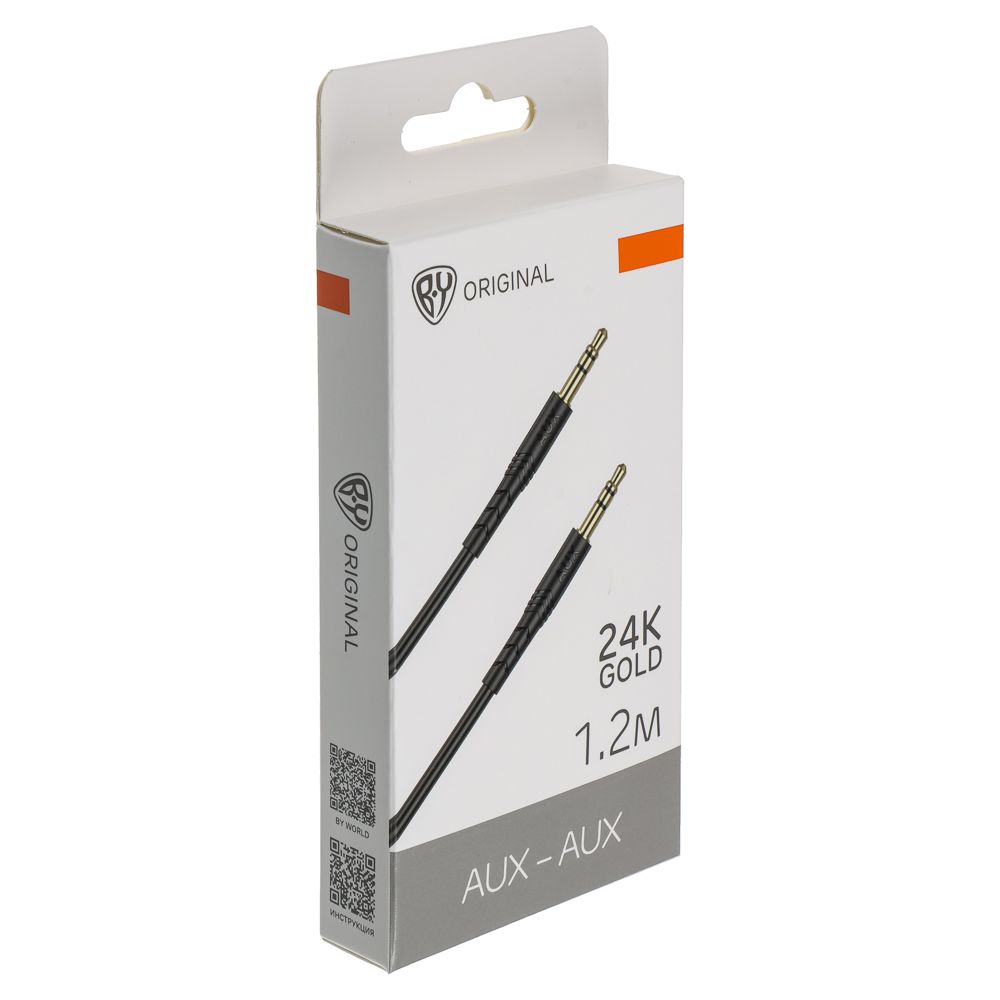 Аудиокабель AUX-AUX 3.5мм mini jack BY Base, 1.2м, позолоченный, PVC, черный, арт.№ 931-636