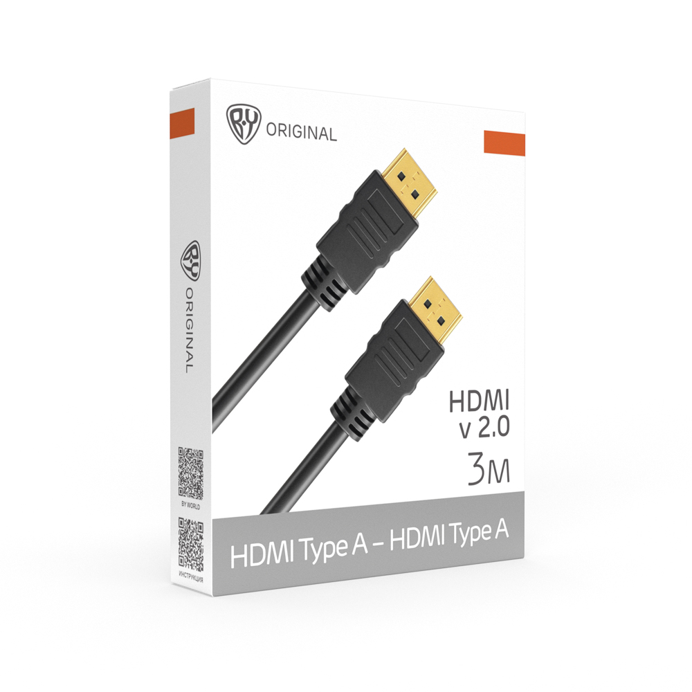 BY HDMI Кабель Base Type A-Type A, v2.0 Hight Speed до 18 Гбит/с, 4K@60 Гц, 3 м, PVC, черный, арт.№ 931-637