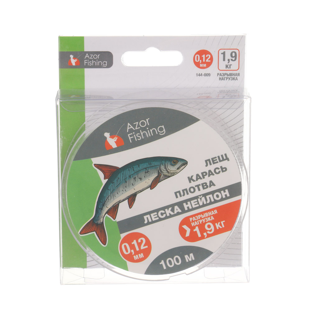 Леска "Лещ, Карась, Плотва" тм AZOR FISHING, нейлон, 100м, 0,12мм, 1,9кг,прозрачный, арт.№ 144-009