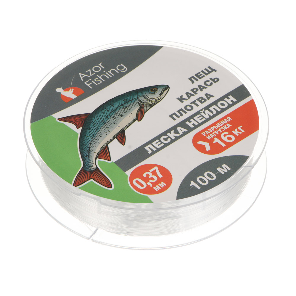 Леска "Лещ, Карась, Плотва" тм AZOR FISHING, нейлон, 100м, 0,37мм, 16,0кг, прозрачный, арт.№ 144-011