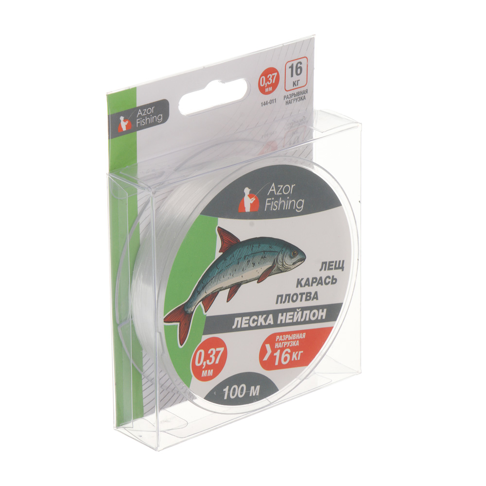 Леска "Лещ, Карась, Плотва" тм AZOR FISHING, нейлон, 100м, 0,37мм, 16,0кг, прозрачный, арт.№ 144-011