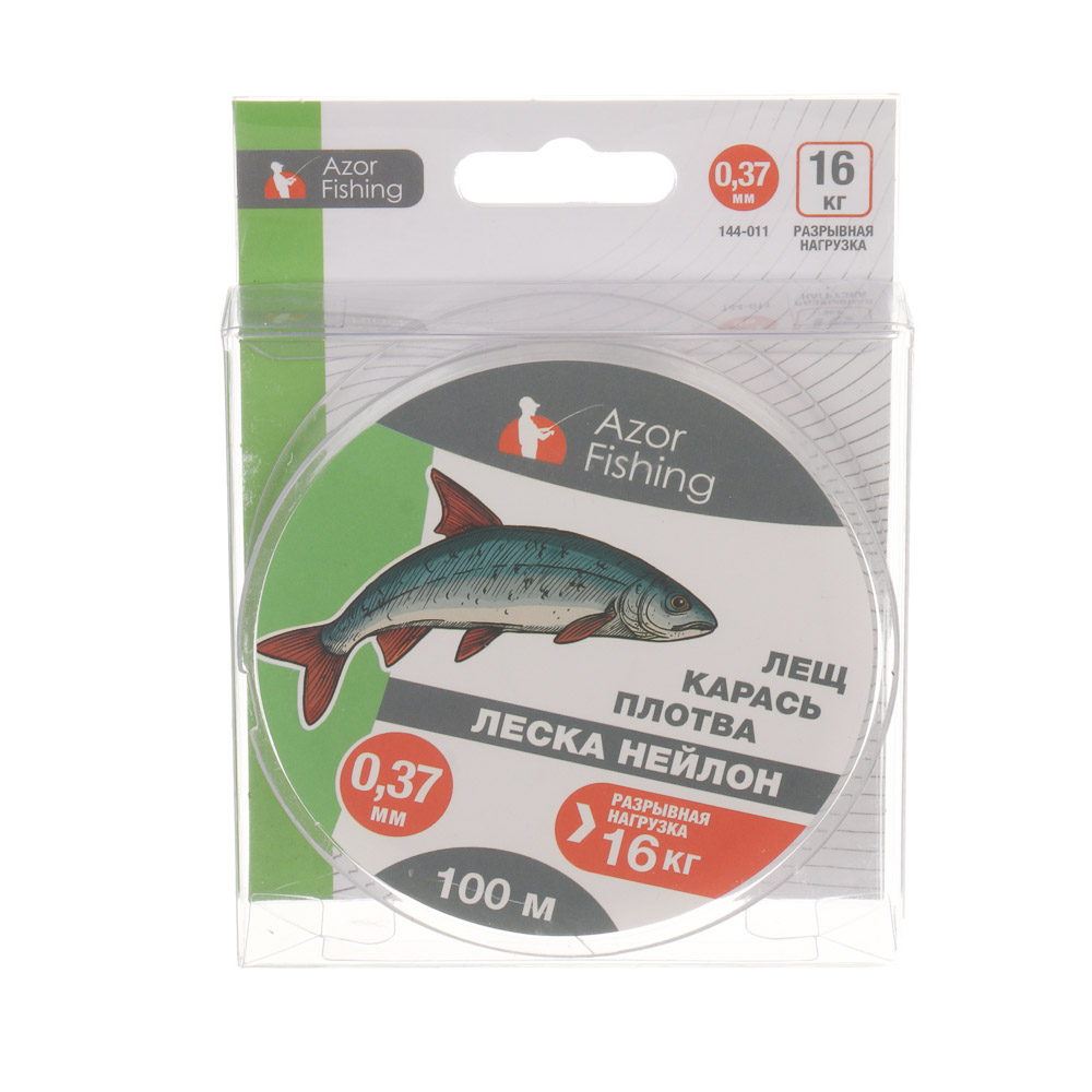 Леска "Лещ, Карась, Плотва" тм AZOR FISHING, нейлон, 100м, 0,37мм, 16,0кг, прозрачный, арт.№ 144-011