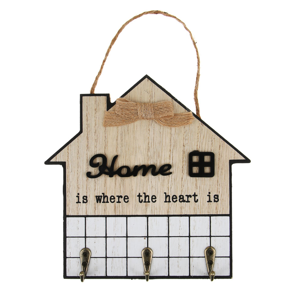 Ключница открытого типа HOME на 3 крючка, 20х20х3 см, МДФ, металл, арт.№ 510-035