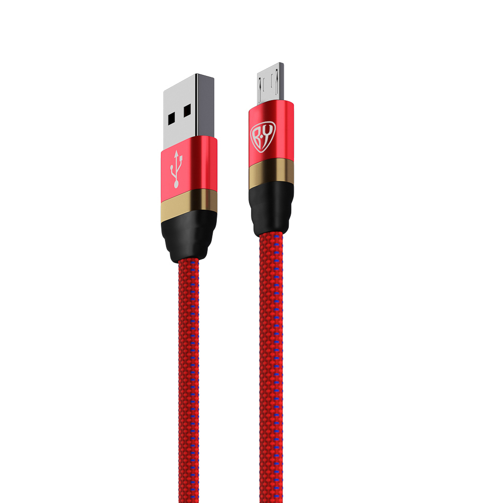 Кабель для зарядки USB(A)-microUSB BY Элегант, 1м, 3А, быстр зар QC3.0, тканевая оплётка, красный, арт.№ 931-386