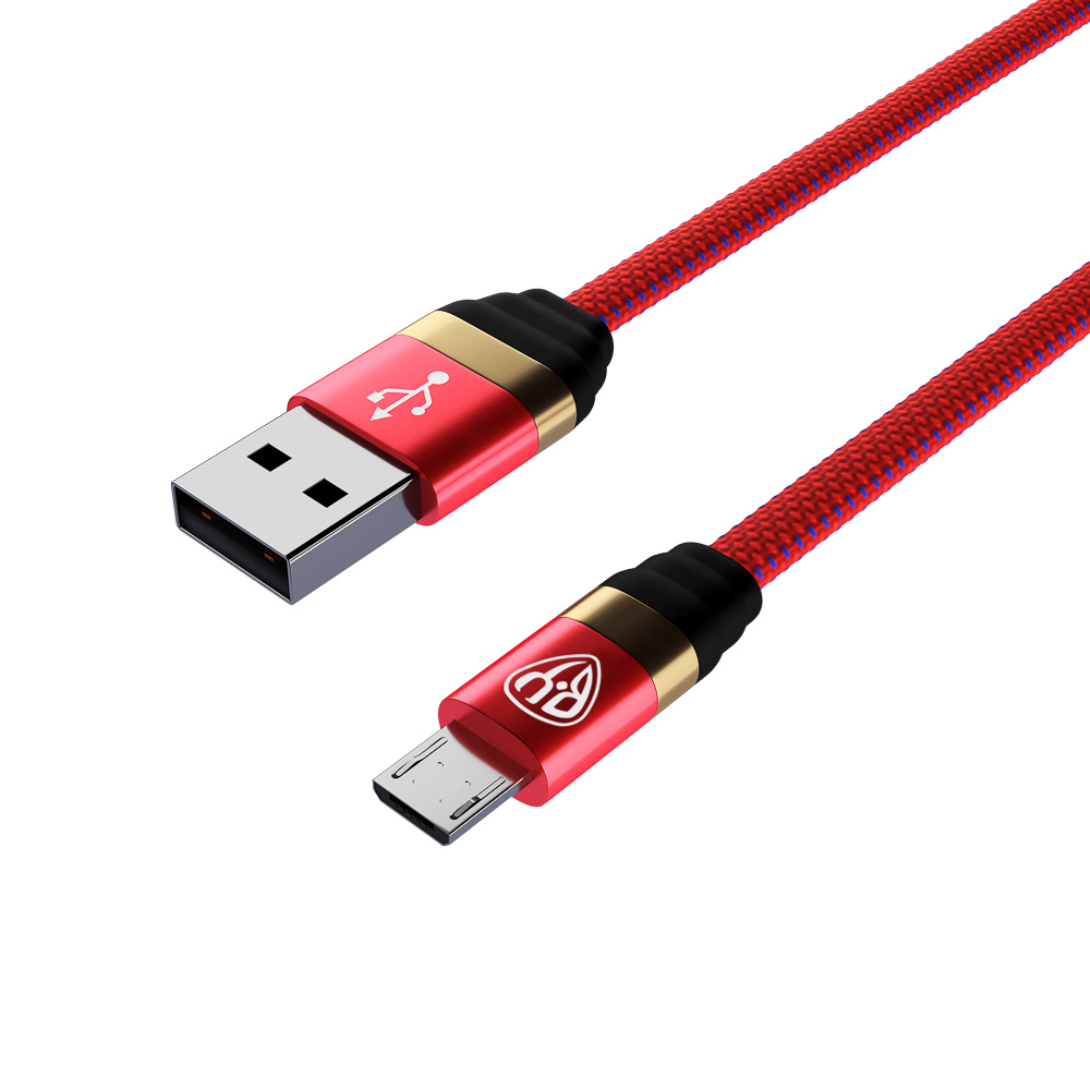 Кабель для зарядки USB(A)-microUSB BY Элегант, 1м, 3А, быстр зар QC3.0, тканевая оплётка, красный, арт.№ 931-386