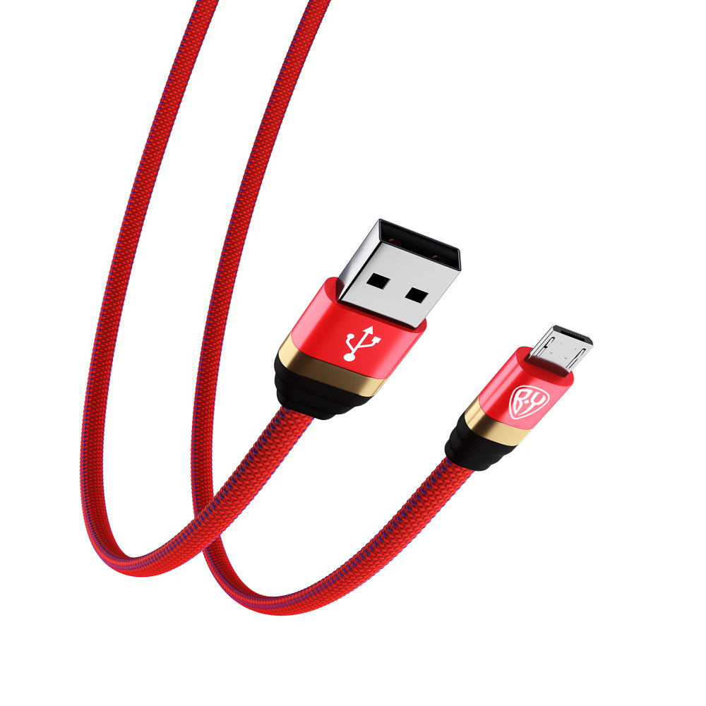 Кабель для зарядки USB(A)-microUSB BY Элегант, 1м, 3А, быстр зар QC3.0, тканевая оплётка, красный, арт.№ 931-386