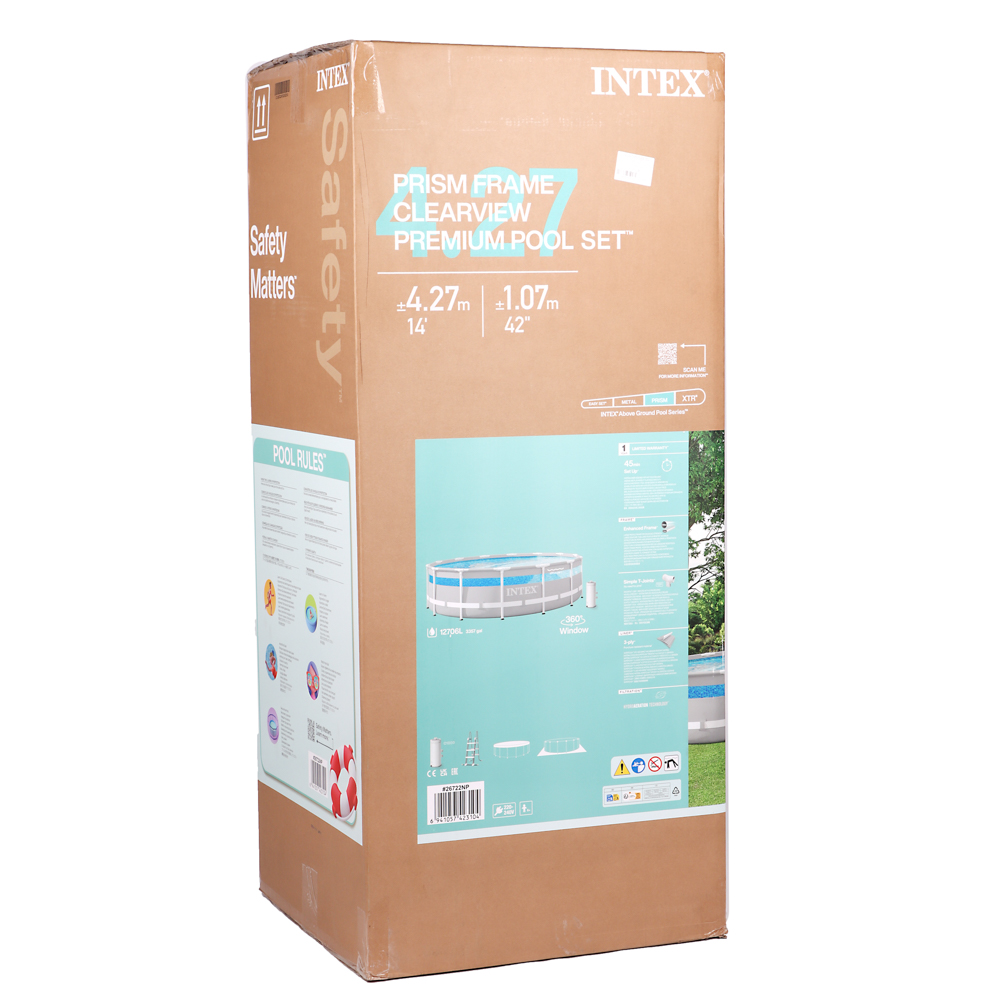 INTEX Бассейн каркасный "PRISM FRAME", фильтр-насос, лестница, подложка, крышка, 427x107 см, 26722NP, арт.№ 049-039