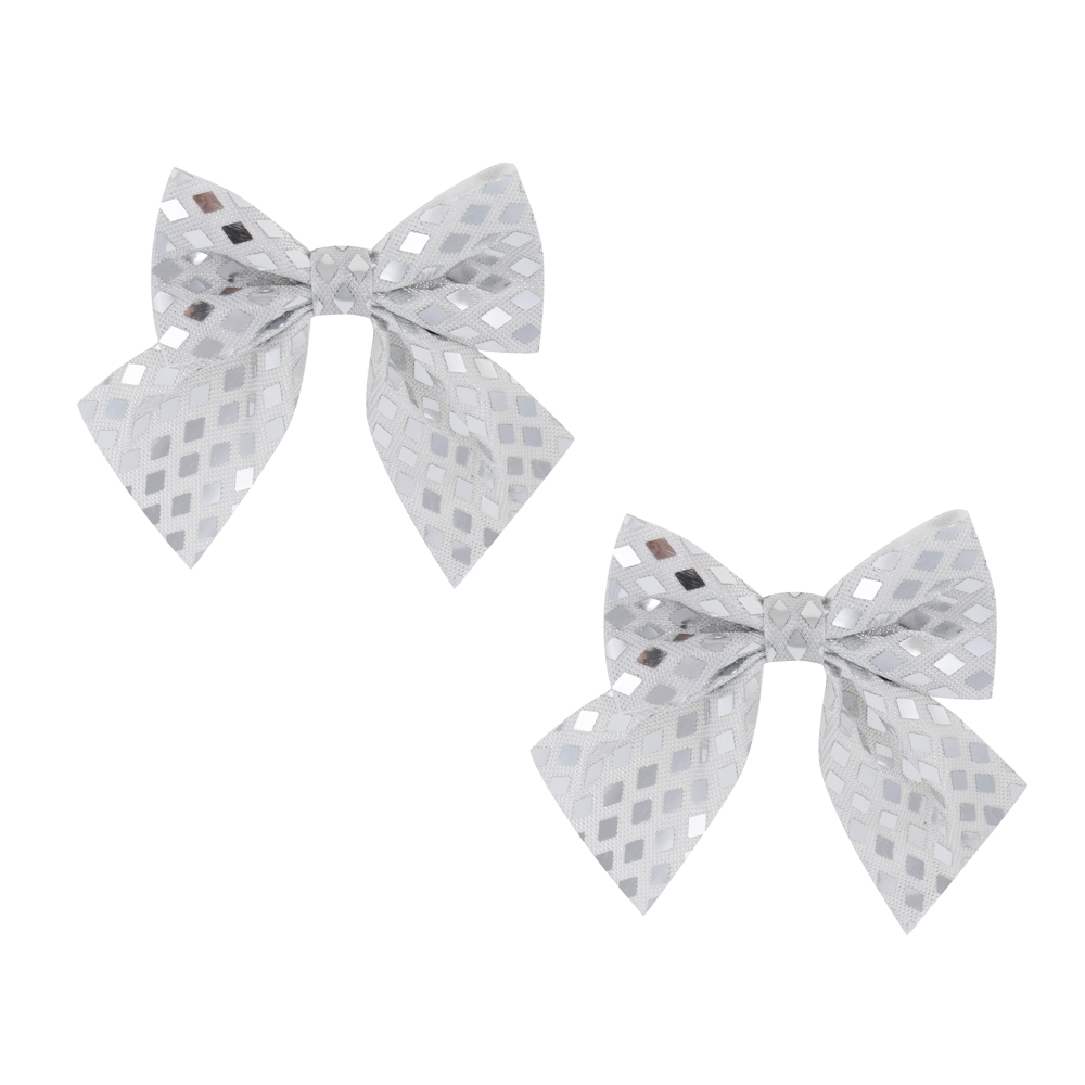 СНОУ БУМ Набор бантов, 2 шт, 12x14 см, цвет серебро, полиэстер, арт.№ 374-559