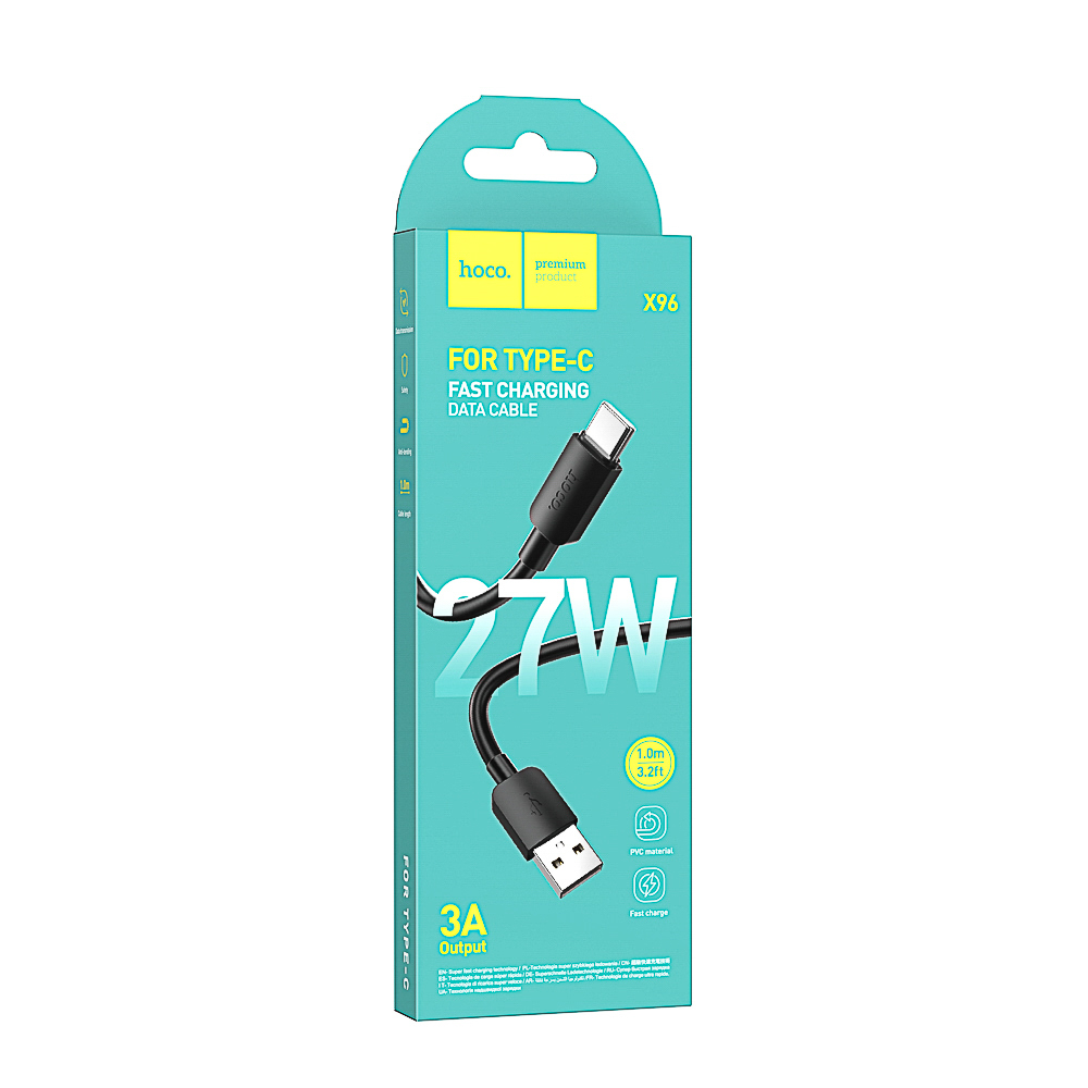 Кабель для зарядки USB(A)-Type C hoco. модель X96 Hyper, 27Вт, 1 м, черный, арт.№ 931-583