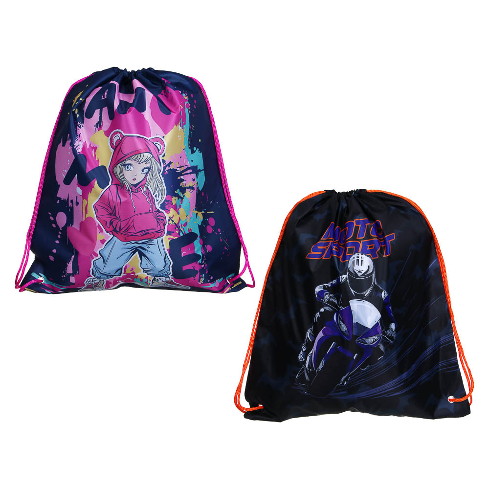 Мешок для сменной обуви на завязках, 40х47см, "Мотоспорт/Аниме", полиэстер, арт.№ 524-258