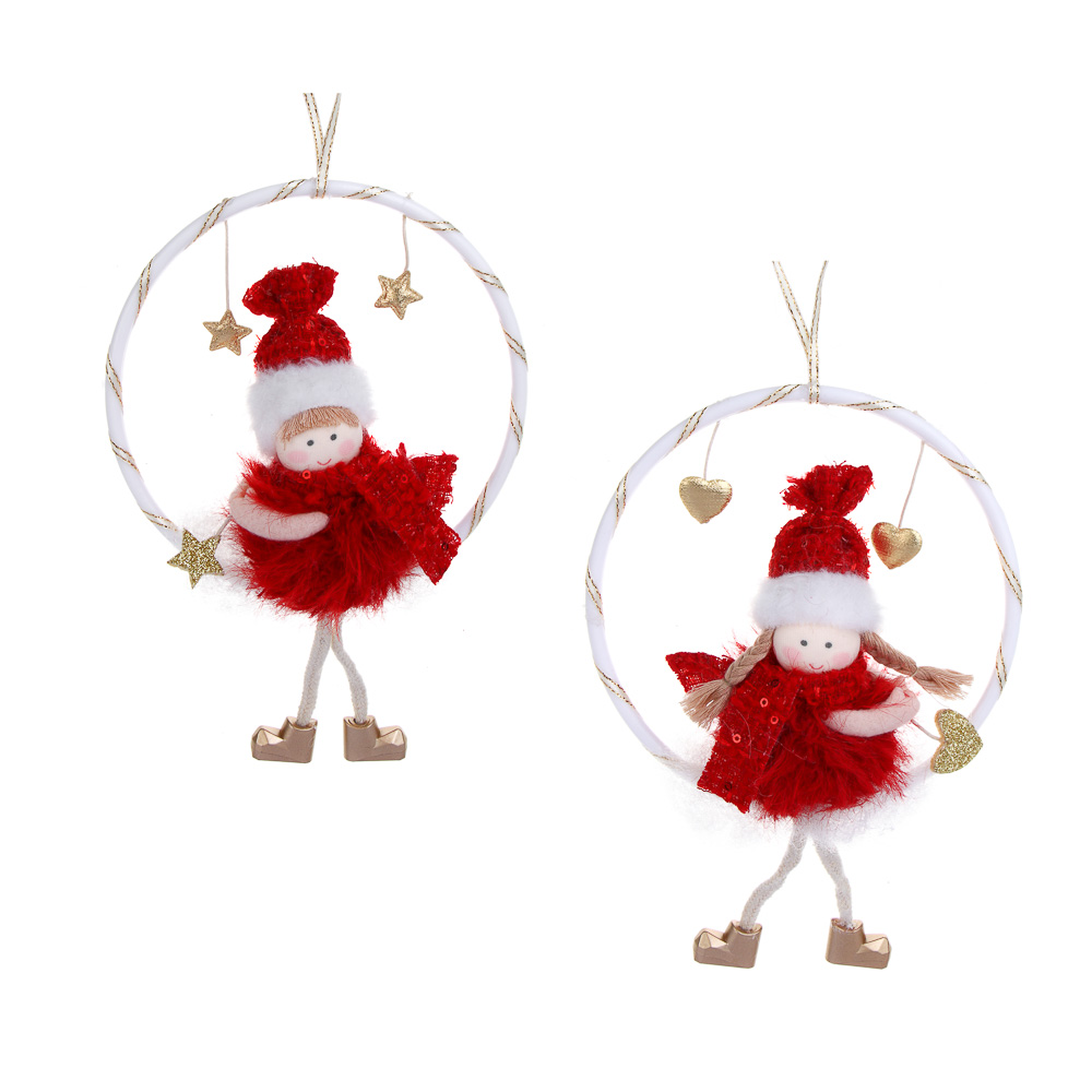 СНОУ БУМ Сувенир елочный Ангелочек 22 см, полиэстер, красный, 2 вида, арт.№ 397-397