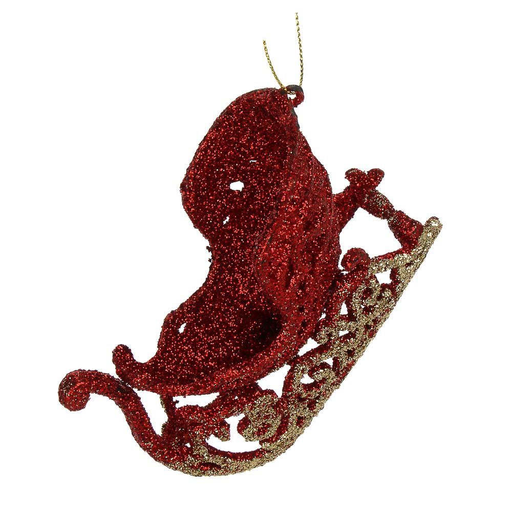 СНОУ БУМ Подвеска декоративная "Сани" 10.5x6x3.5 см, пластик, глиттер, красный, арт.№ 397-398