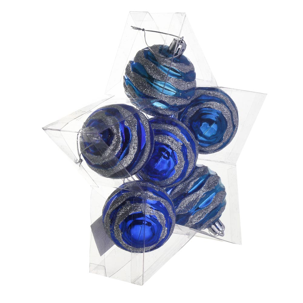 СНОУ БУМ Набор шаров 6 см, 6 шт, синий-серебро, 26-195, арт.№ 373-610