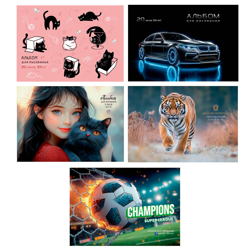 Альбом для рисования A4 20л., офсет 100г/м2, обл.картон, скрепка, в ассортименте, арт.№ 515-087