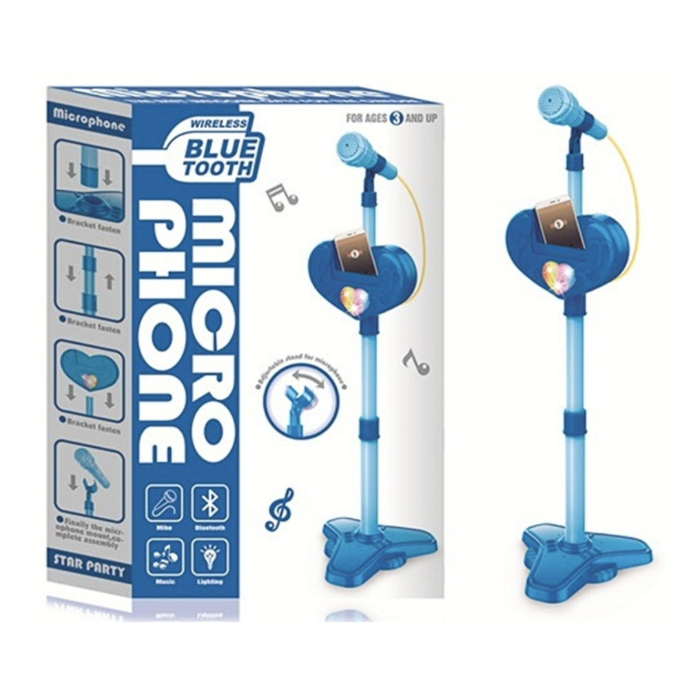 Микрофон со стойкой 80 см, свет, звук, блютус, 3хАА, PP, Н41, тм ИГРОЛЕНД, 3+, арт.№ 272-915