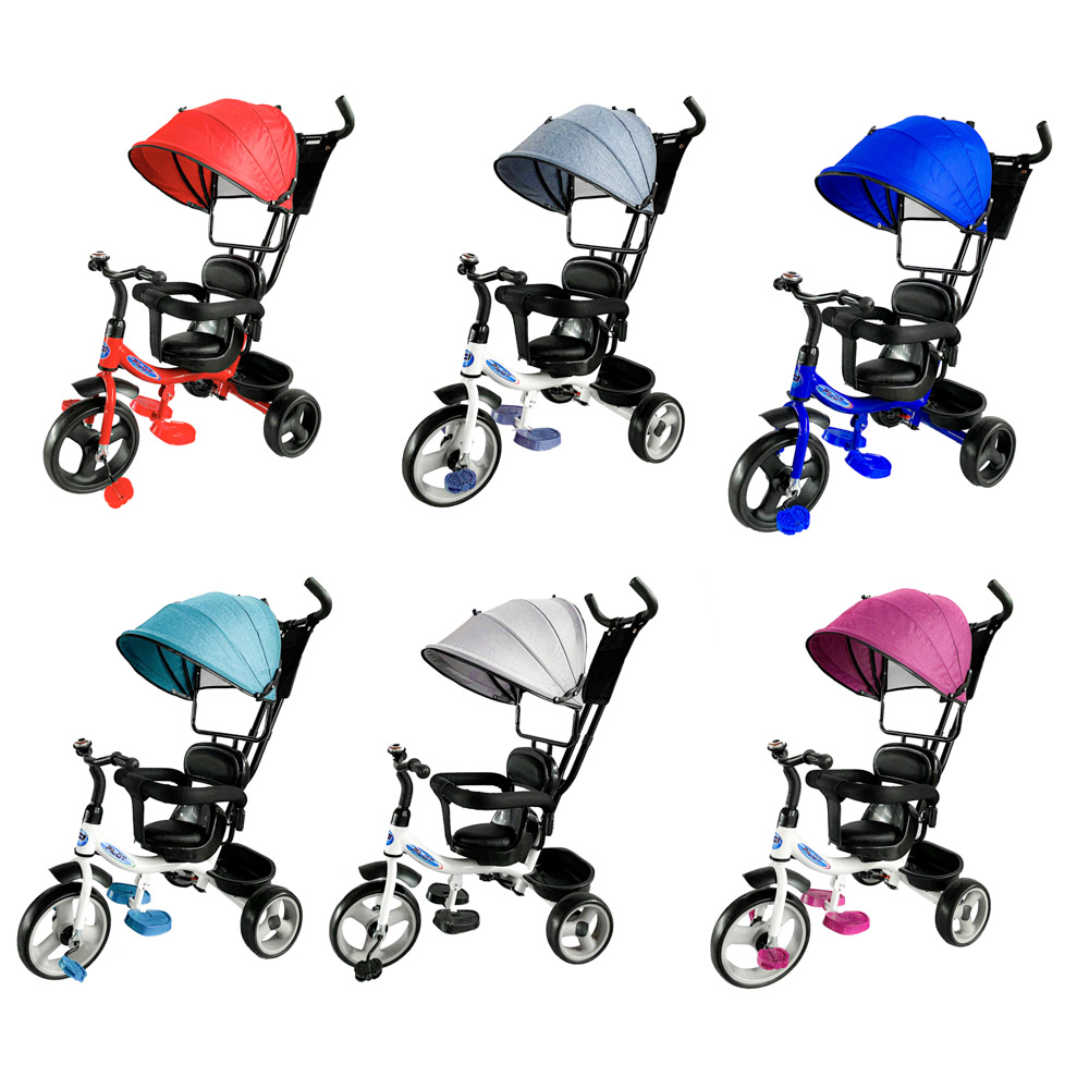 Велосипед 3-х колес.с руч.упр., цв. в асс., D 10" и 8". поворот.сид, рег. выс. ручка, в/к 60x30x40см, арт.№ 298-050