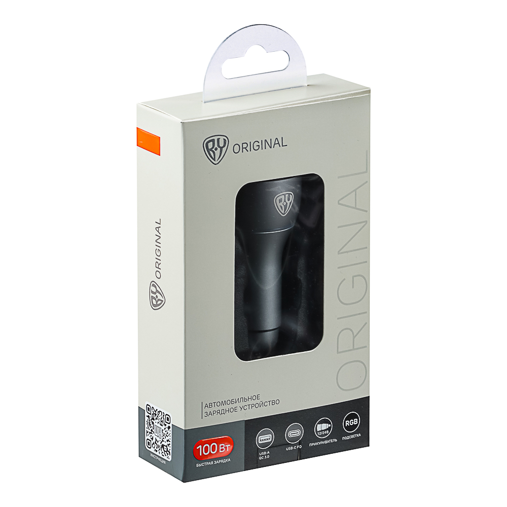 BY Зарядное устройство в авто с подсветкой 12/24 В, 100 Вт QC, PD 2*Type-c/USB-A, алюминий, пластик, арт.№ 738-044