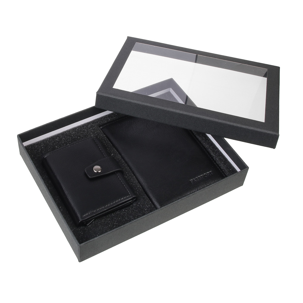 ЮL Даркус Набор портмоне с жестким картхолдером и обложка для паспорта, полиуретан, черный, КЖ24-46, арт.№ 303-056