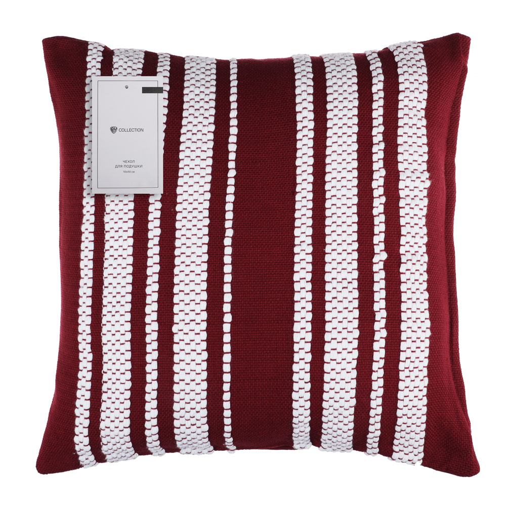 BY COLLECTION Чехол для подушки 50х50см, 100% хлопок, бордовый, арт.№ 497-065