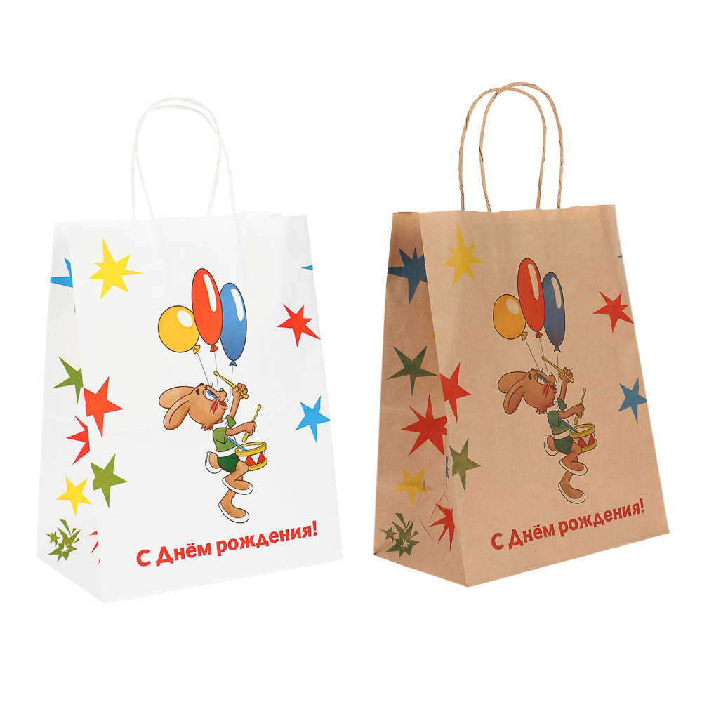 Пакет подарочный с кручеными ручками L 24х14х30см, "Ну, погоди! С Днём Рождения", в ассортименте, арт.№ 507-496